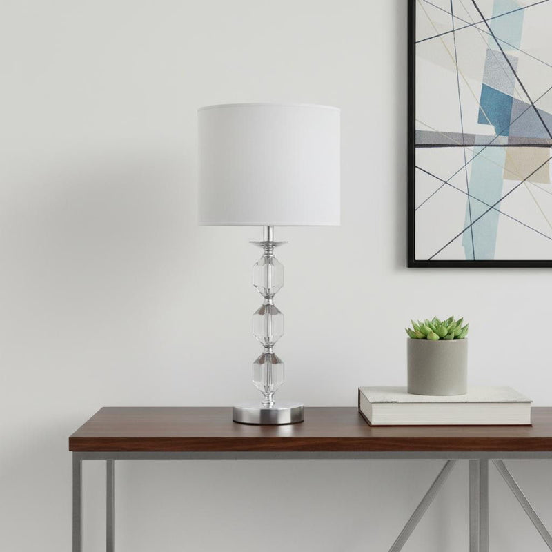 21" Bedside Table Lamp With White Drum Shade - Silver