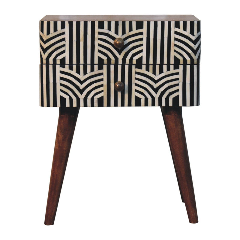 23" Modern Solid Wood Geometric Bone Inlay Two Drawer Nightstand - Black