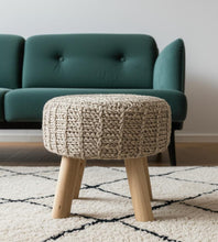 Load image into Gallery viewer, Wool Round Footstool - Taupe / Brown
