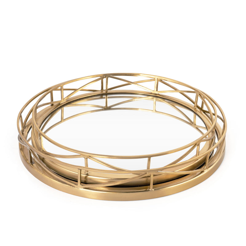Solid Wood Round Vanity Tray (Set of 2) - Gold