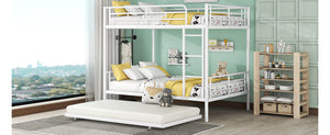 Full Over Full Metal Bunk Bed with Trundle, White