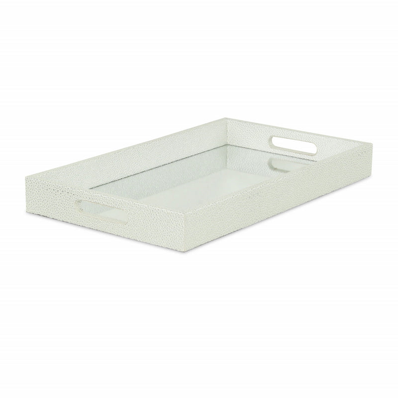 16" Rectangular Wood Handmade Tray With Handles - White / Silver