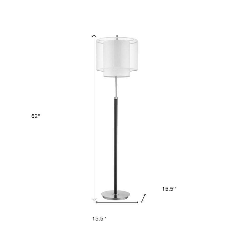 Traditional Shaped Floor Lamp With White Drum Shade - Chrome