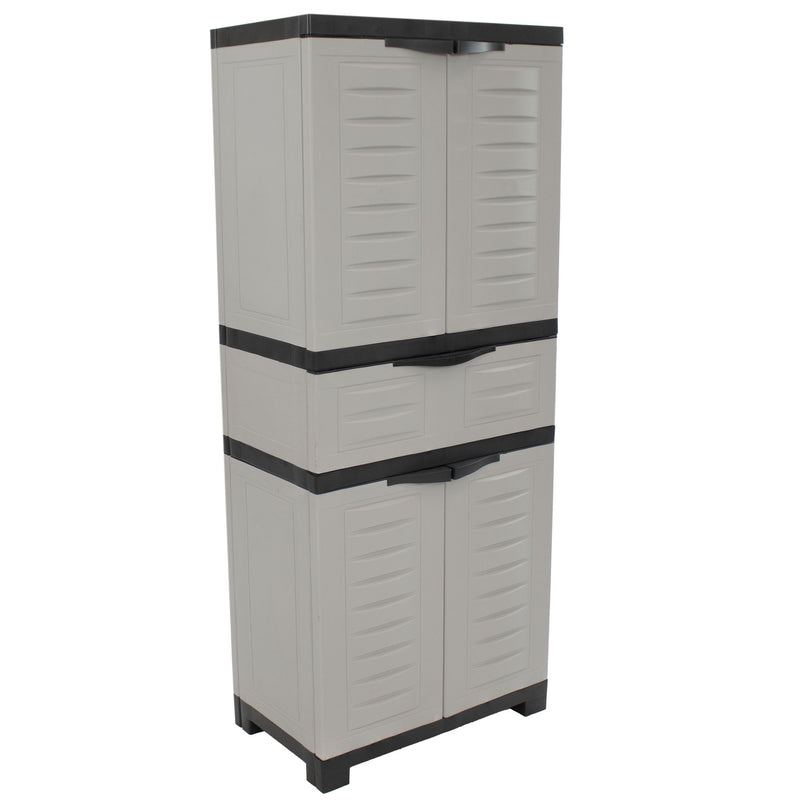 57" Heavy Duty Plastic Four Door Utility Cabinet - Black / Gray