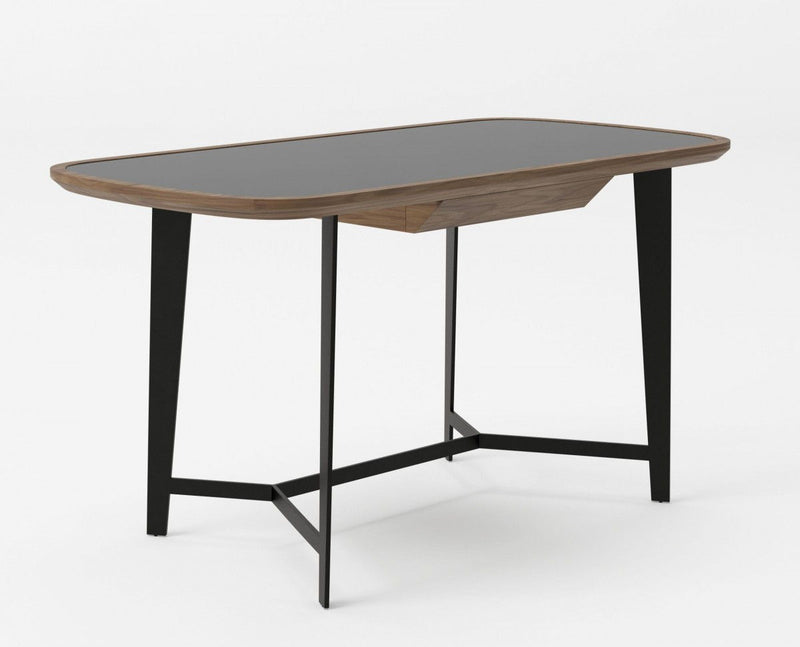 Glass Rectangular Writing Desk - Walnut And Black