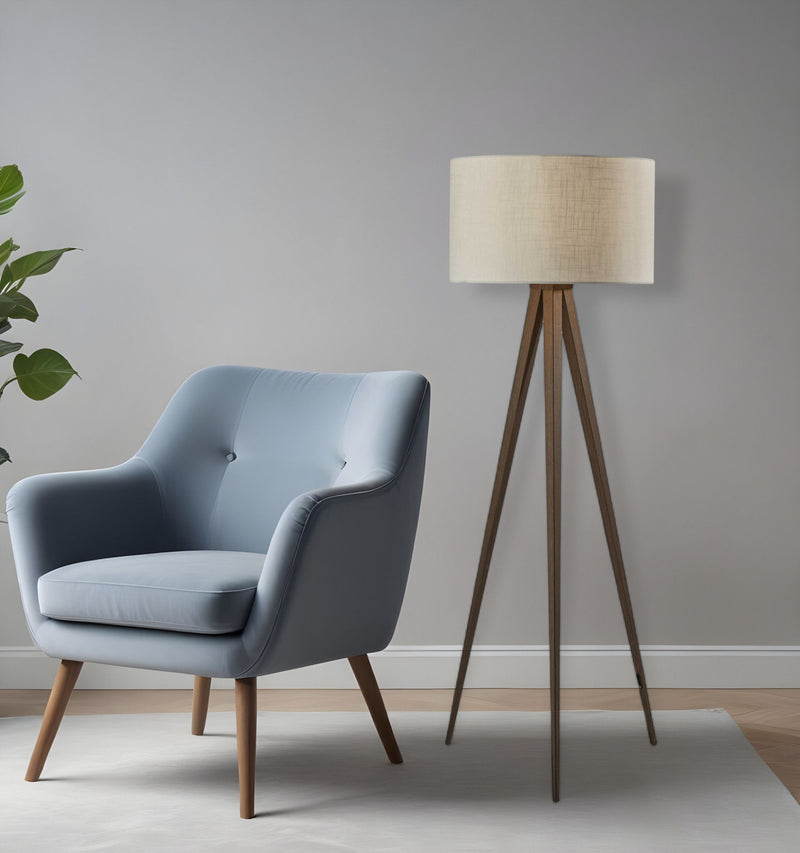 60" Tripod Floor Lamp With Drum Shade - Brown / White