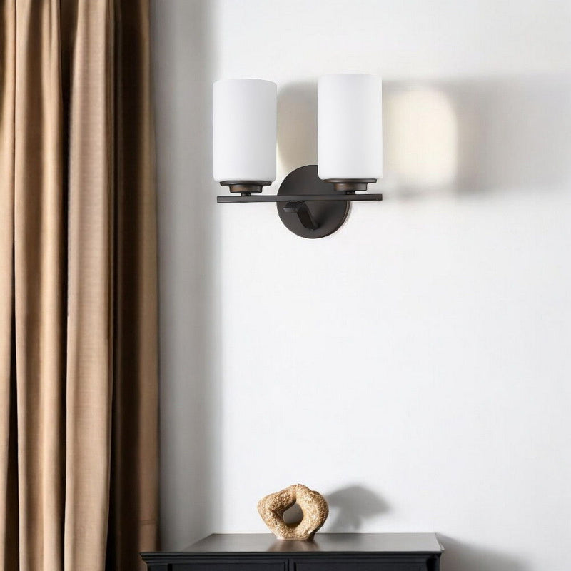Two Light Bronze And Glass Wall Sconce - Bronze