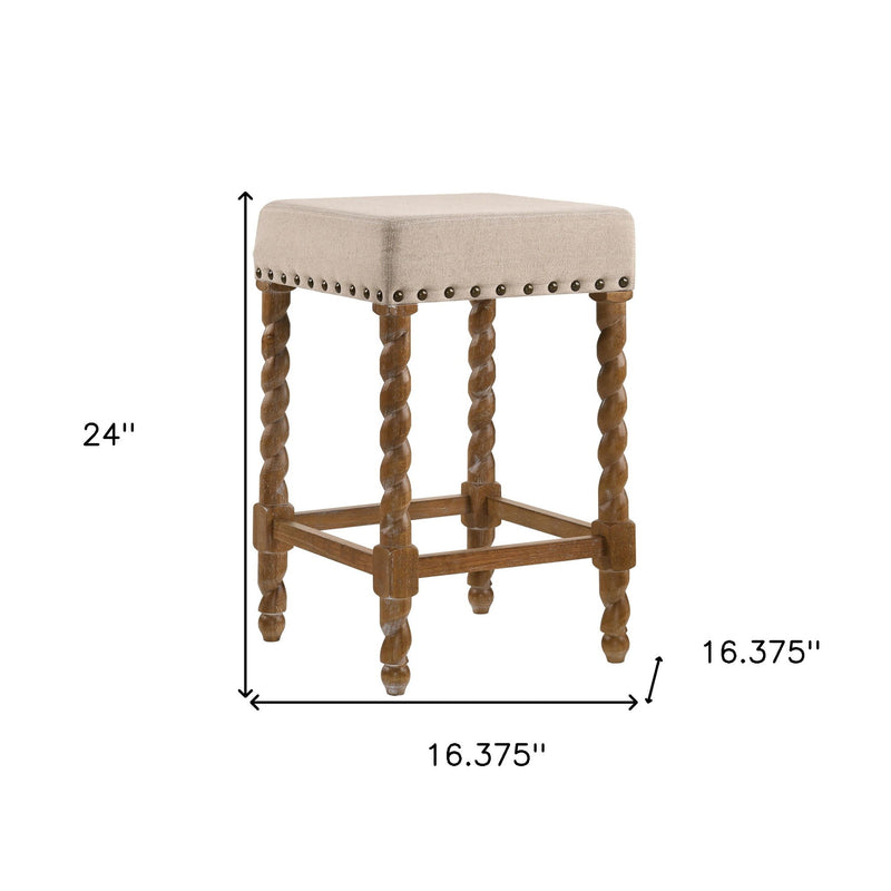 Faux Leather And Solid Wood Backless Counter Height Bar Chair - Cream And Natural