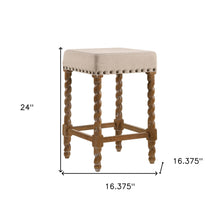 Load image into Gallery viewer, Faux Leather And Solid Wood Backless Counter Height Bar Chair - Cream And Natural
