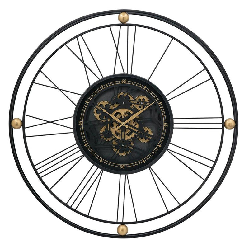 Circle Analog Exposed Gear Wall Clock (485988) - Black / Gold