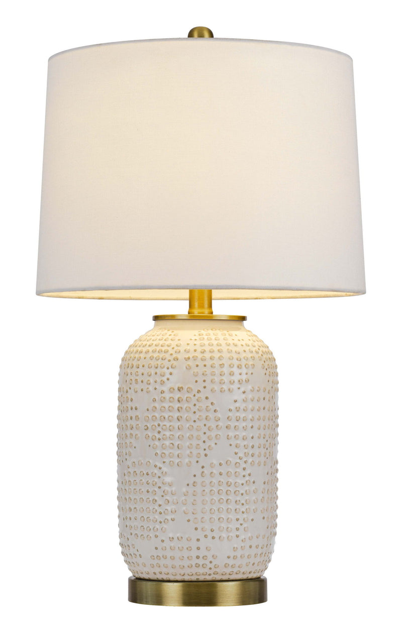 Metal Table Lamp With White Drum Shade - Ivory