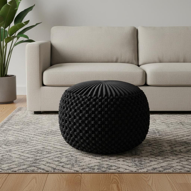 Velvet Round Pouf Ottoman - Gray