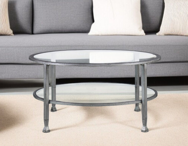 Glass Metal Round Coffee Table - Silver