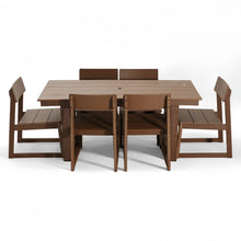 Load image into Gallery viewer, 7 Piece Outdoor Dining Set For 6, Table With Umbrella Hole &amp; 6 Armless Chairs For Backyard - Brown
