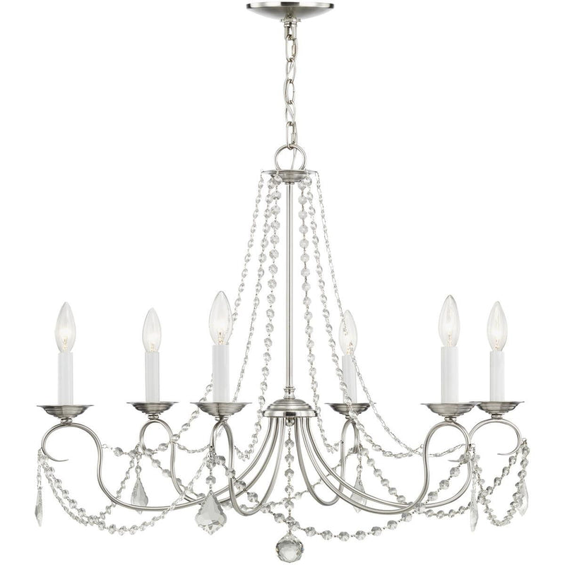 24" Six Light Dimmable Chandelier With Shades - Nickel