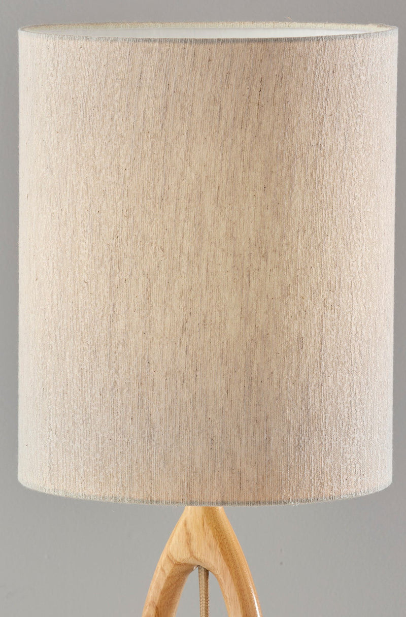 Solid Wood Round Table Lamp With Beige Drum Shade - Natural
