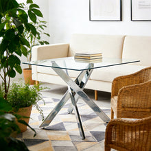 Load image into Gallery viewer, Dining Table With Cross Metal Leg And Tempered Glass, Modern Space Saving Kitchen Table For Living Room Legs, Square Table
