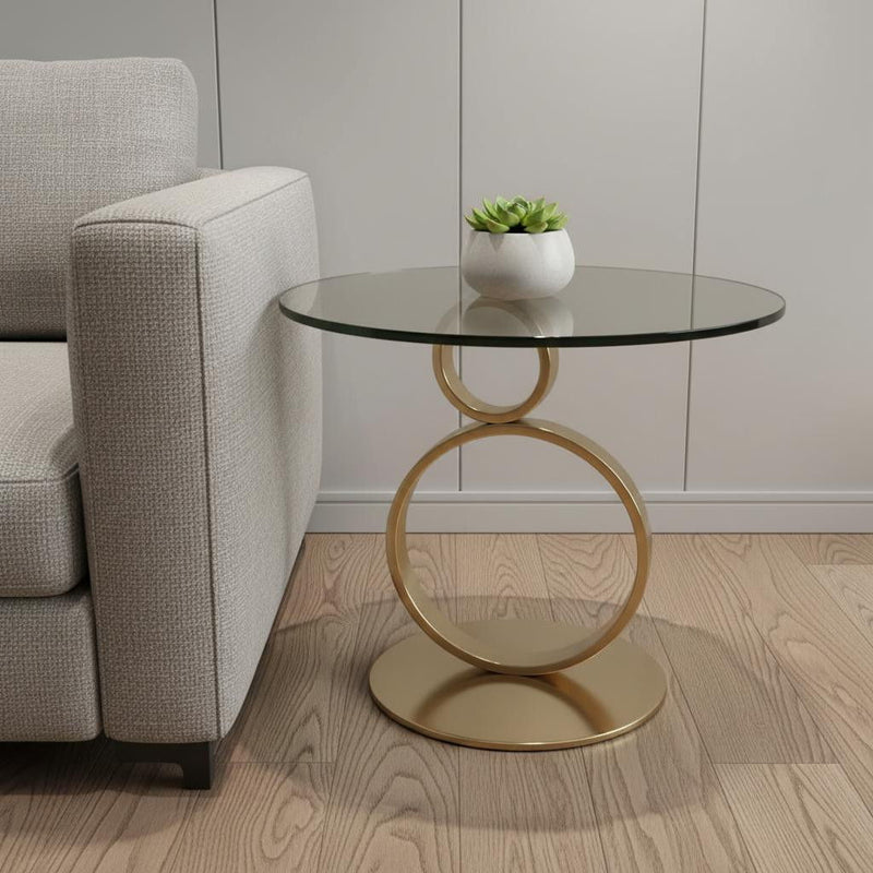 Glass And Metal Round Pedestal End Table - Clear / Gold