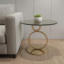 Load image into Gallery viewer, Glass And Metal Round Pedestal End Table - Clear / Gold
