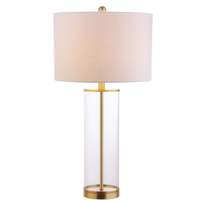 29" Table Lamp With Drum Shade - White / Clear / Gold
