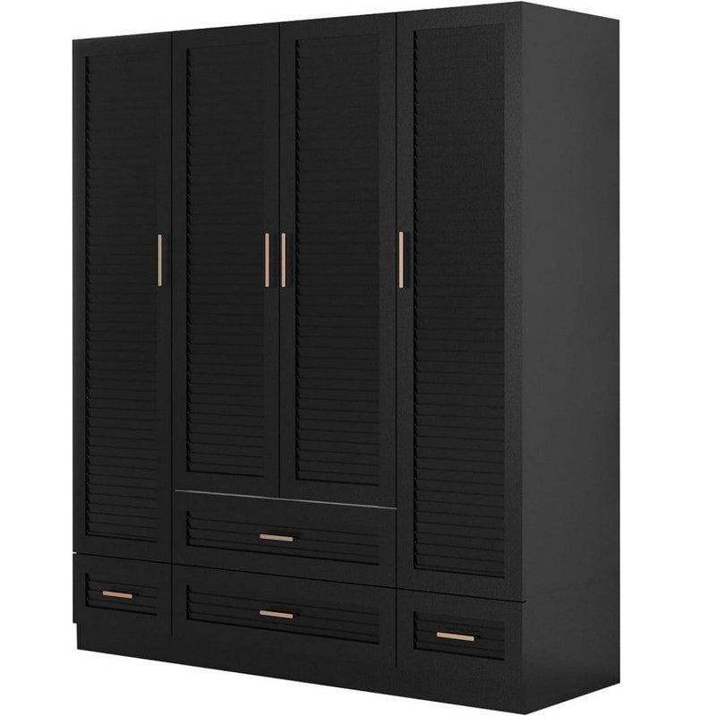71" Plantation Shutter Wood Four Door Four Drawer Combo Dresser - Black
