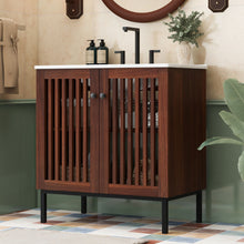 Load image into Gallery viewer, 30" Vintage Bathroom Vanity With Ceramic Sink, Modern Bathroom Vanity Cabinet With 2 Soft Close Doors, Equpiied With 4 Sturdy Iron Legs - Antique Dark Brown
