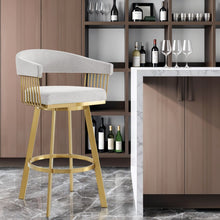 Load image into Gallery viewer, 30" Fabric And Stainless Steel Low Back Bar Height Swivel Bar Chair - Silver / Gold
