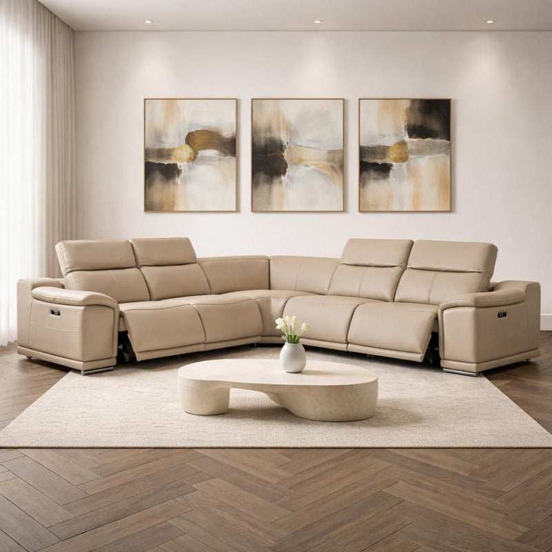 Leather Modular L Shaped Five Piece Corner Sectional - Beige