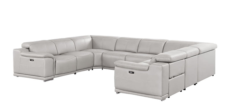 Leather Modular U Shaped Eight Piece Corner Sectional - Ash / Gray