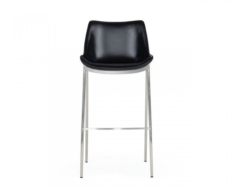 Faux Leather And Steel Low Back Bar Height Bar Chairs (Set of 2) - Black And Silver