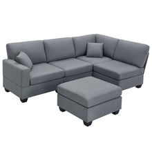 Load image into Gallery viewer, [VIDEO provided][New]89.8*60.2&quot; Modern Sectional Sofa,5-Seat Modular Couch Set with Convertible Ottoman,L-Shape Linen Fabric Corner Couch Set with 2 Pillows for Living Room,Apartment,Office, 3 Colors
