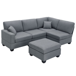 [VIDEO provided][New]89.8*60.2" Modern Sectional Sofa,5-Seat Modular Couch Set with Convertible Ottoman,L-Shape Linen Fabric Corner Couch Set with 2 Pillows for Living Room,Apartment,Office, 3 Colors