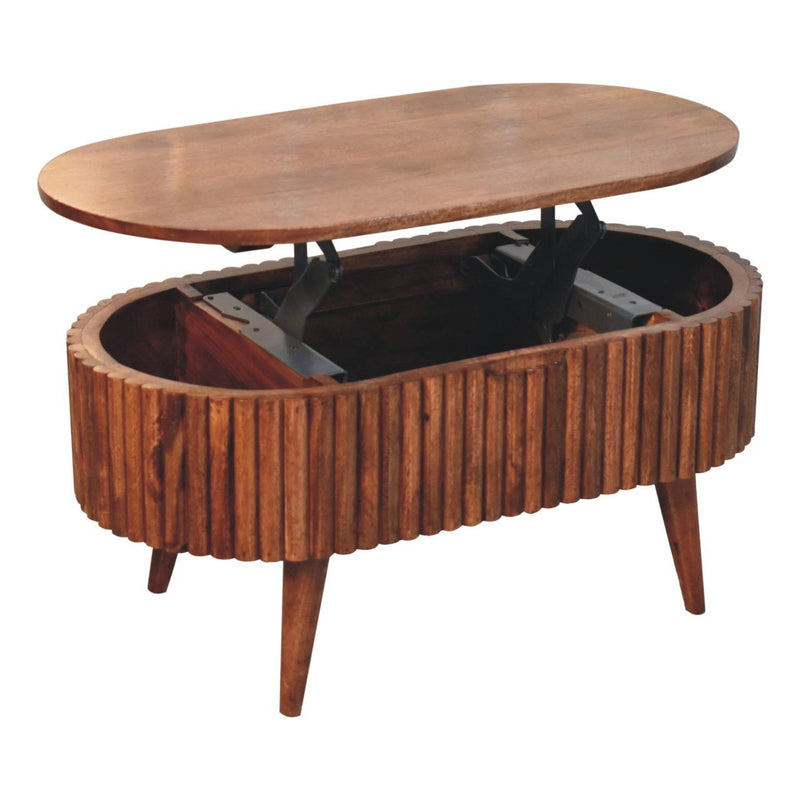 Solid Wood Oval Lift Top Coffee Table With Drawer - Natural