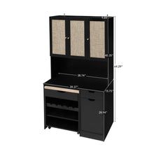 Load image into Gallery viewer, Kitchen Pantry Storage Cabinet, Modern Buffet Cabinet With Kitchen Cart, Tall Kitchen Hutch Cabinet With Microwave Stand, Food Pantry Cabinet With 3 Rattan Doors And Adjustable Shelves - Black
