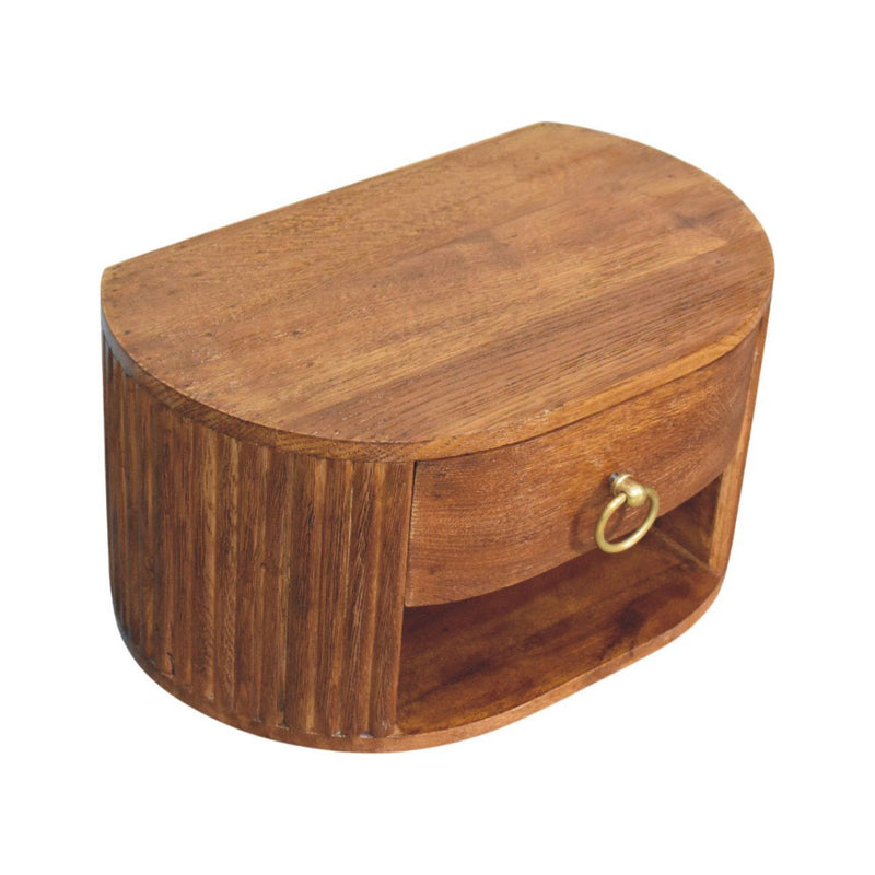 Solid Wood Oval Ribbed Texture One Drawer Floating Nightstand - Brown