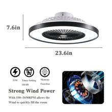 Load image into Gallery viewer, Bedroom Ceiling Fan With Remote Control, Dimmable LED Light, 8 Blades, Reversible Dc Motor - Black
