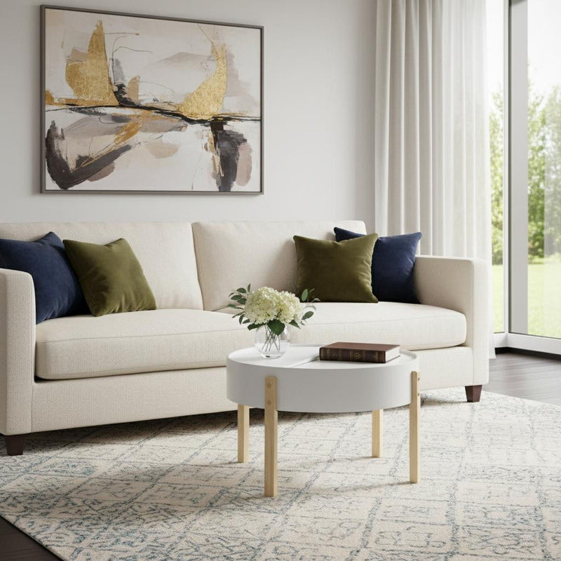 Round Coffee Table - Natural Brown And White