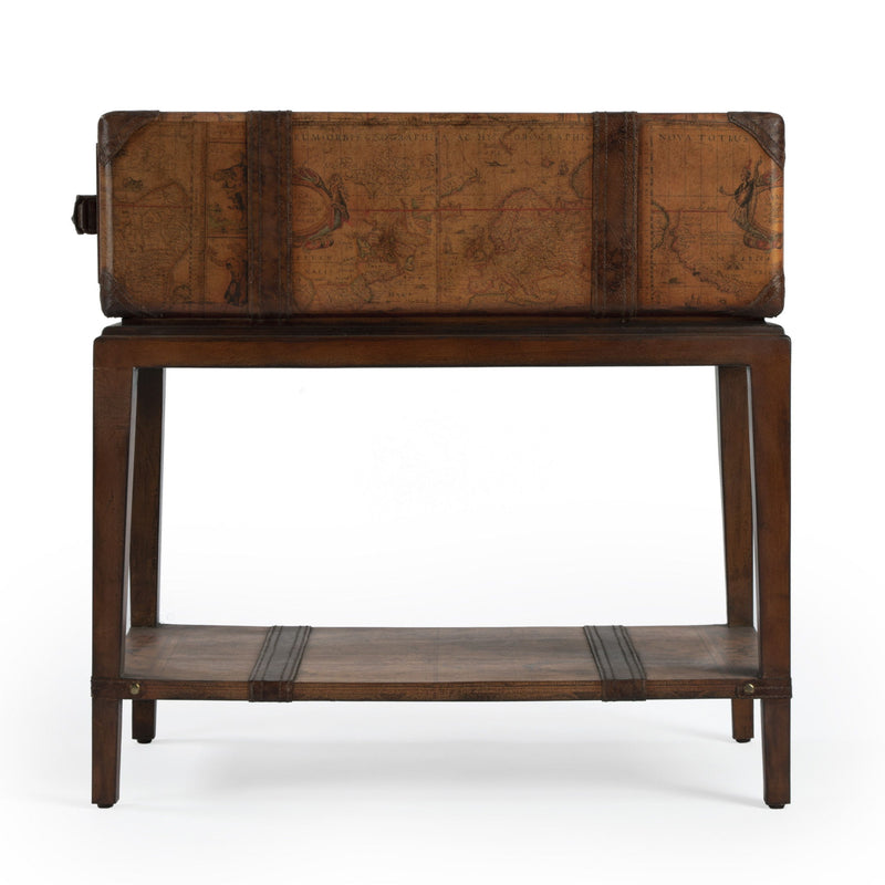 Old World Map End Table With Drawer And Shelf - Brown