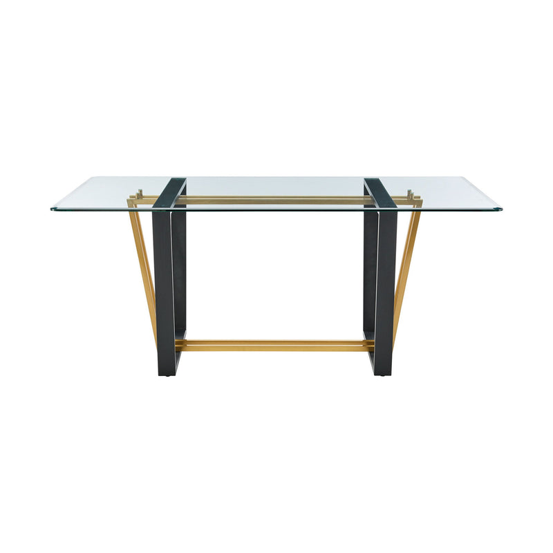 72" Glass And Iron Sled Base Dining Table - Gold
