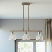 Load image into Gallery viewer, Kitchen Island Three Light Metal Transparent Glass Dimmable Chandelier With Shades - Nickel
