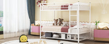 Load image into Gallery viewer, Twin Over Twin Metal Bunk Bed with Shelf and Guardrails, White
