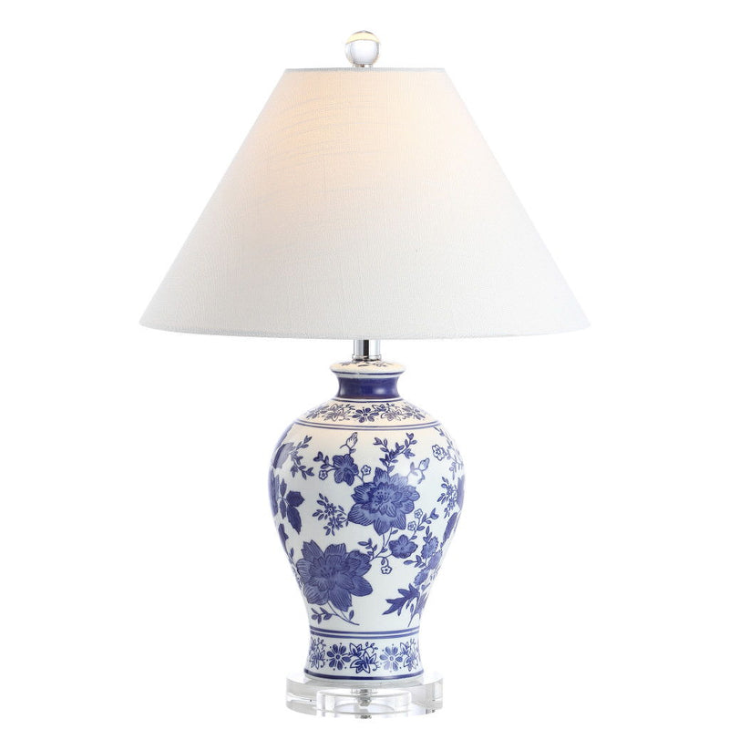 22" Urn Table Lamp With Empire Shade - Navy Blue / Gold / White