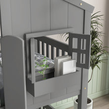 Load image into Gallery viewer, Twin over Twin House Bunk Bed with Roof , Window, Window  Box, Door , with Safety Guardrails and Ladder, Grey
