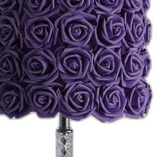 Load image into Gallery viewer, Bedside Table Lamp With Purple Flowers Drum Shade - Silver
