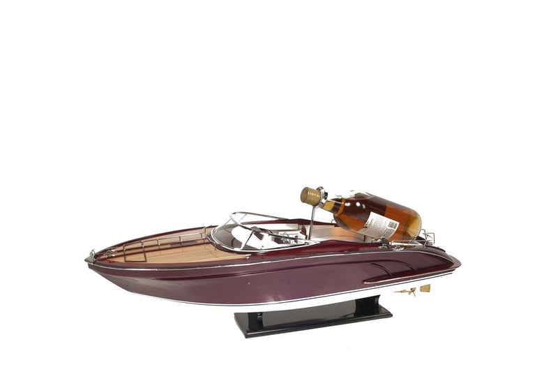 Wooden Boat Sculpture Holder With LED Lights - Wine / White