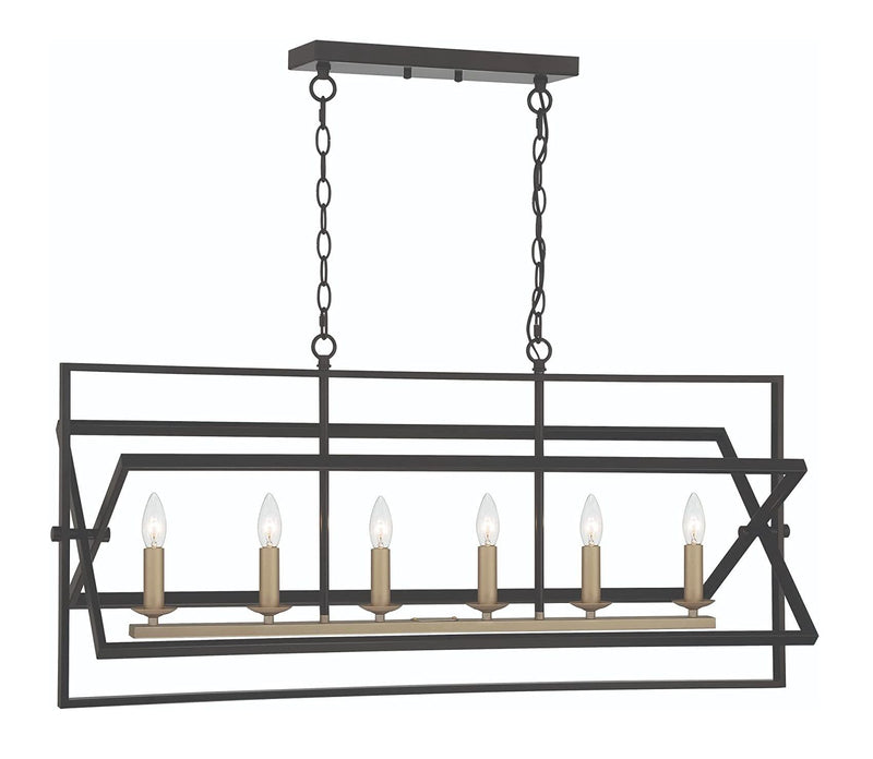 Kitchen Island Six Light Metal Dimmable Chandelier - Black / Gold