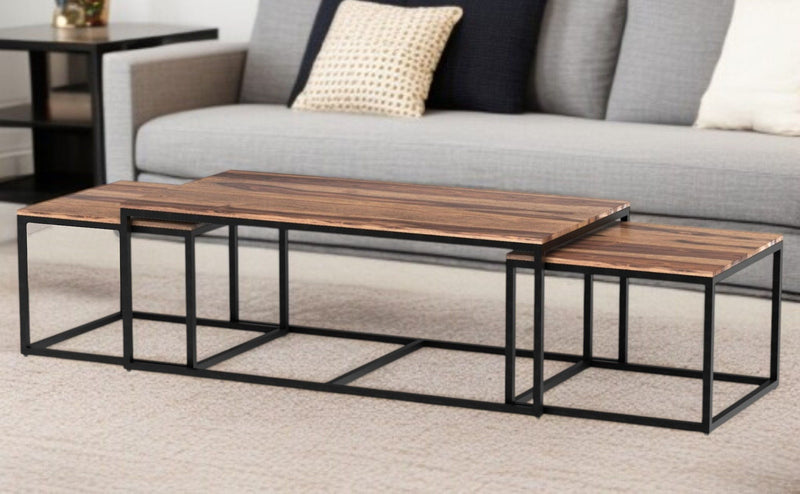 Natural Wood Nesting Coffee And End Tables (Set of 3) - Brown