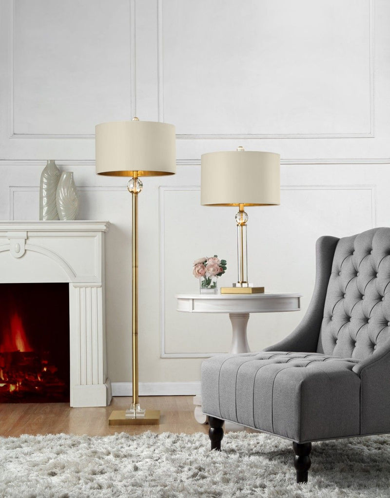 63" Column Floor Lamp With Off-White Drum Shade - Gold
