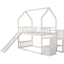 Load image into Gallery viewer, Twin over Twin House Bunk Bed with Convertible Slide,Storage Staircase,White
