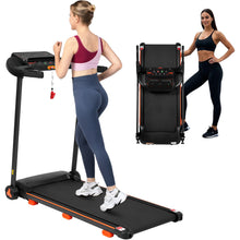 Load image into Gallery viewer, 2.5Hp Quiet Folding Treadmill With Heart Rate Sensor, 300Lbs Weight Capacity, With USB Charge Station For Android &amp; Bluetooth Speaker, 6 Shock Absorbing - Black
